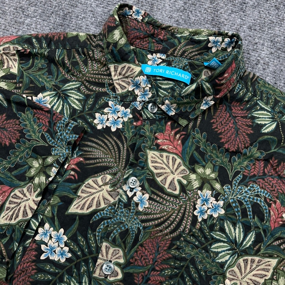 Tori Richard Floral Button Shirt Men Medium Lawn Print Cotton Made in Hawaii USA